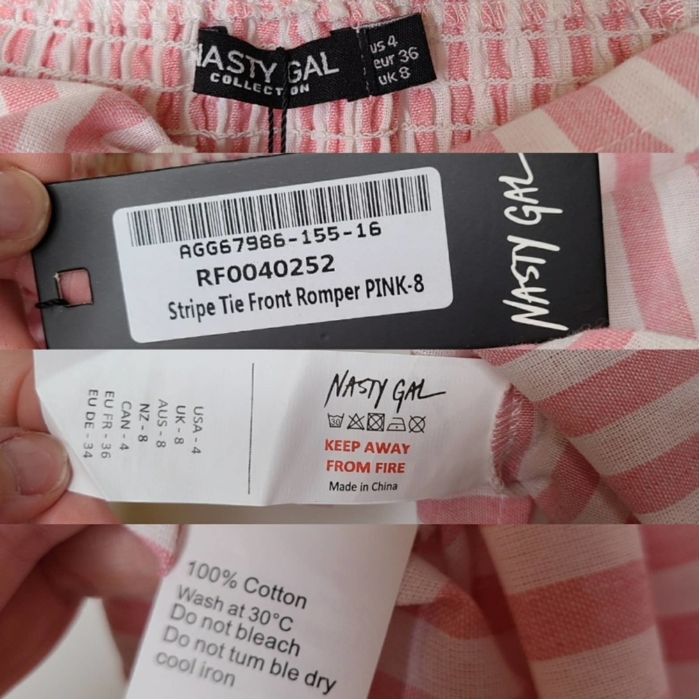 Nasty Gal Stripe Tie Front Romper Pink Striped NEW - Picture 8 of 8